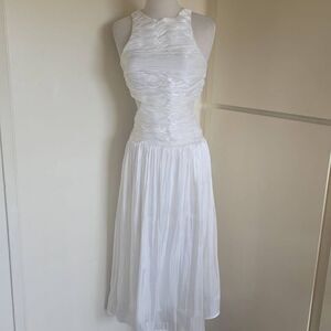 o.p.t. White Halter Neck Pleated/Ruched Midi Length Gown W/ Side Cutouts, NWOT,S